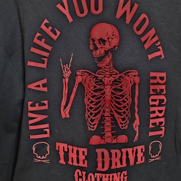 Distressed Black Cropped Hoodie with Skeleton - Picture 4 of 6